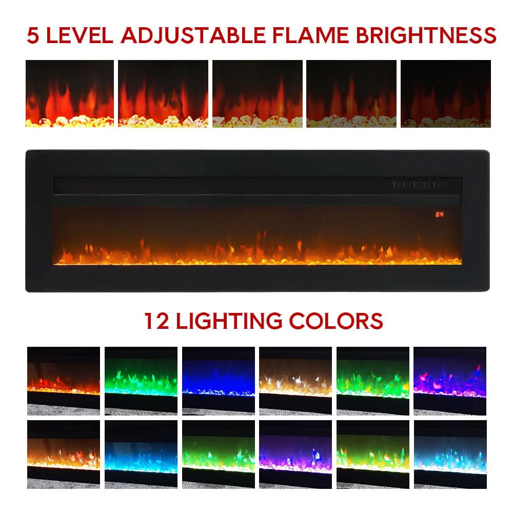 3-in-1 Recessed, Wall Mounted & Freestanding Electric Fireplace – 12 Flame Colours, 900W/1800W (40/50/60/70 Inch)