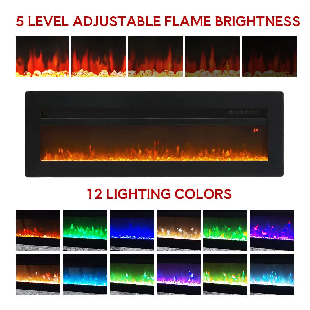 3-in-1 Recessed, Wall Mounted & Freestanding Electric Fireplace – 12 Flame Colours, 900W/1800W (40/50/60/70 Inch)