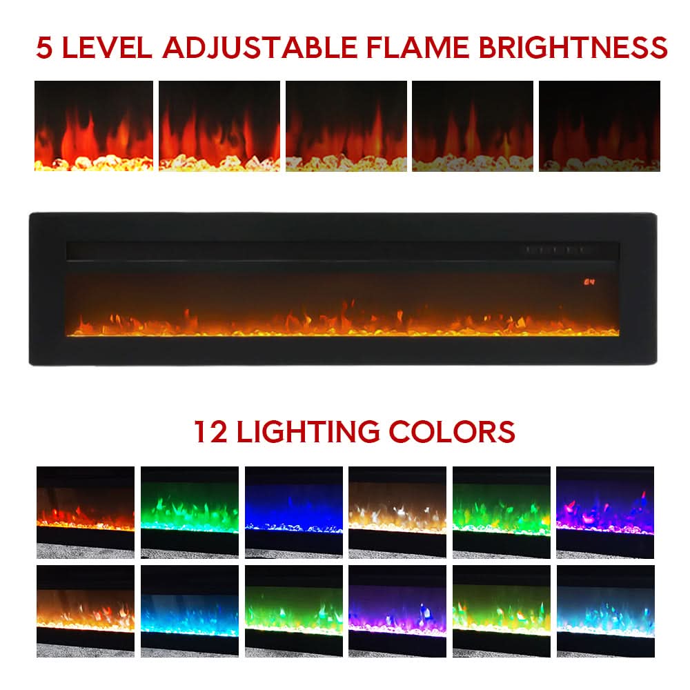3-in-1 Recessed, Wall Mounted & Freestanding Electric Fireplace – 12 Flame Colours, 900W/1800W (40/50/60/70 Inch)