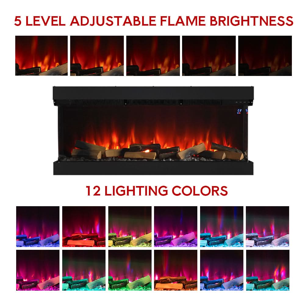 3-Sided Smart Electric Fireplace – WiFi & Remote Control, 12 Flame Colours with Gradient Effects (50/60 Inch)