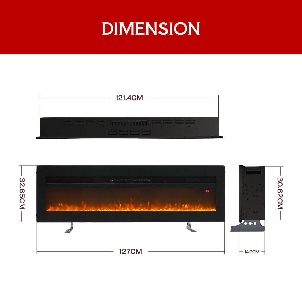 3-in-1 Recessed, Wall Mounted & Freestanding Electric Fireplace – 12 Flame Colours, 900W/1800W (40/50/60/70 Inch)