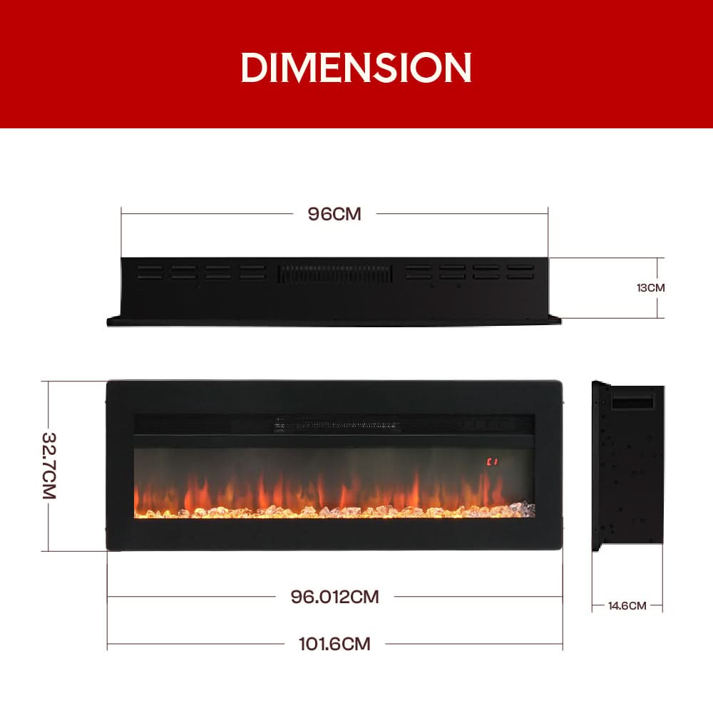 3-in-1 Recessed, Wall Mounted & Freestanding Electric Fireplace – 12 Flame Colours, 900W/1800W (40/50/60/70 Inch)