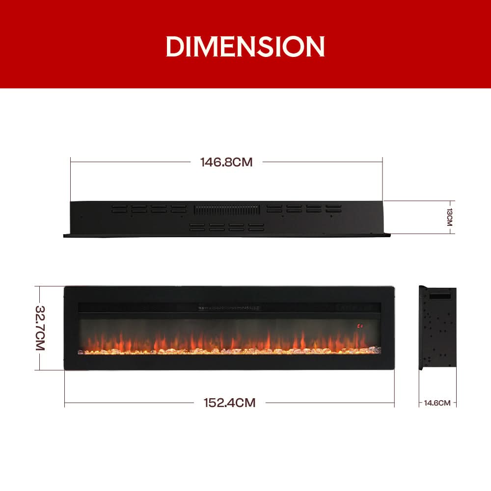 3-in-1 Recessed, Wall Mounted & Freestanding Electric Fireplace – 12 Flame Colours, 900W/1800W (40/50/60/70 Inch)